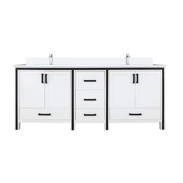 Ziva 72 in W x 22 in D White Double Bath Vanity, White Quartz Top and Faucet Set
