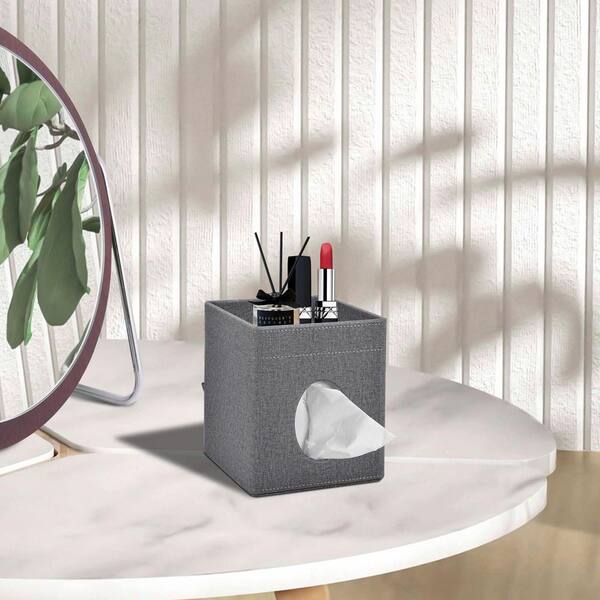 Wudkey Tissue Box Cover with Storage Tray, PU Leather Facial