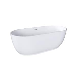 Lyra 67 in. x 31.5 in. Soaking Bathtub with Center Drain in Glossy White Freestanding Oval Pure Virgin Acrylic Bathtub