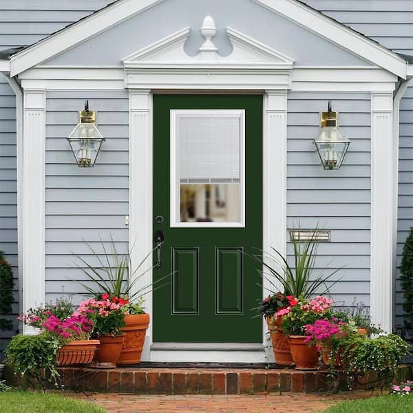 32 in. x 80 in. Full Lite Mini Blind Left Hand Inswing Painted Steel Prehung Front Exterior Door No Brickmold