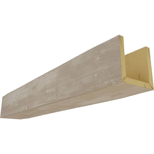 Ekena Millwork 4 in. x 10 in. x 8 ft. 3-Sided (U-Beam) Sandblasted White Washed Faux Wood Ceiling Beam