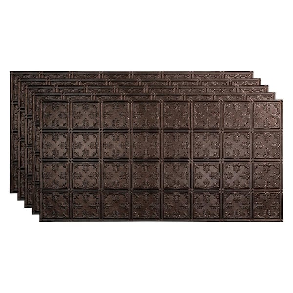 Fasade Traditional #10 2 ft. x 4 ft. Glue Up Vinyl Ceiling Tile in Smoked Pewter (40 sq. ft.)
