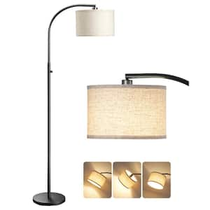 63.4 in. Black 1-Light Arc Dimmable Floor Lamp for Living Room with Fabric Drum Shade