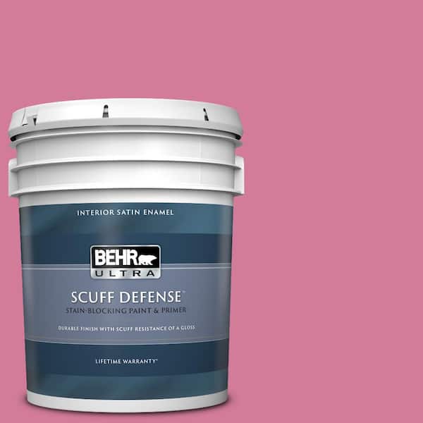 BEHR ULTRA 5 gal. #P130-5 Little Bow Pink Extra Durable Satin Enamel Interior Paint & Primer