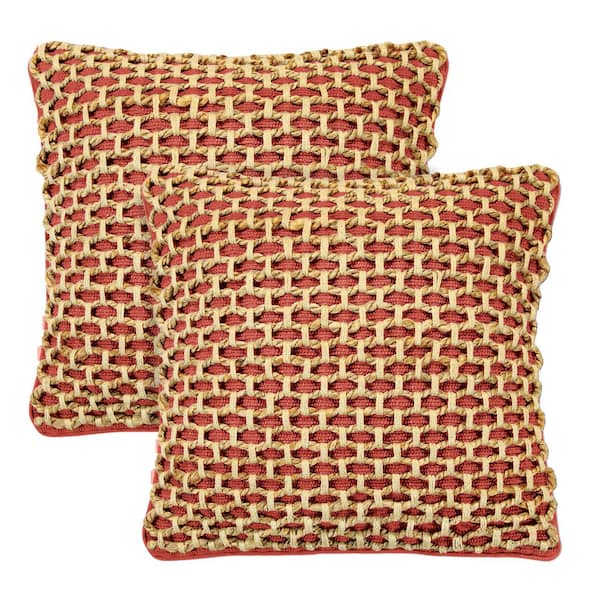 Boho Living Jada Rust 18 in. x 18 in. Braided Jute Decorative Throw Pillow (Set of 2)
