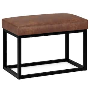 Reynolds 26 inch Wide Contemporary Rectangle Small Bench in Distressed Saddle Brown Faux Leather