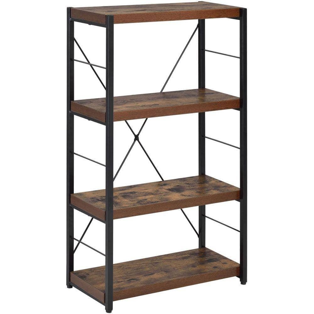 Benjara Industrial 42.52 In. Brown Wood 4-shelf Standard Bookcase With ...