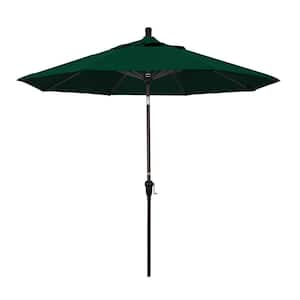 9 ft. Bronze Aluminum Pole Market Aluminum Ribs Auto Tilt Crank Lift Patio Umbrella in Forest Green Sunbrella