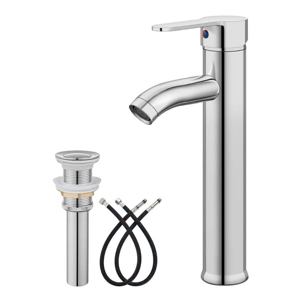 Single Handle Single Hole Bathroom Faucet with Water Supply Lines and Metal Pop Up Drain in Polish Chrome price history on PriceWatchPro