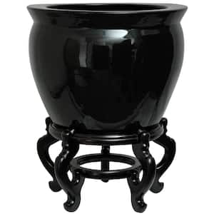 12 in. Solid Black Porcelain Fishbowl