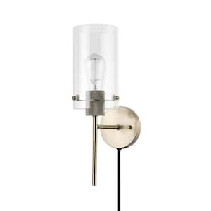 Johnson 1-Light Antique Brass Plug-In or Hardwire Wall Sconce with 6 ft. Cord