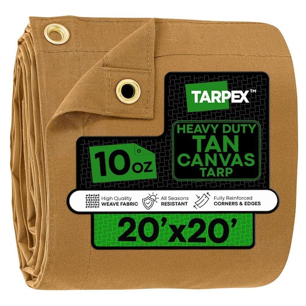 Heavy-Duty 10 oz. Canvas Tarp 20 ft. x 20 ft. Multi-Purpose Tan Protective Cover