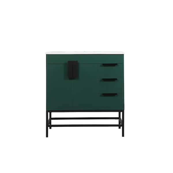 Unbranded Timeless Home 22 in. D x 32 in. W x 33.5 in. H Bath Vanity in Green with Ivory White Engineered Stone Top