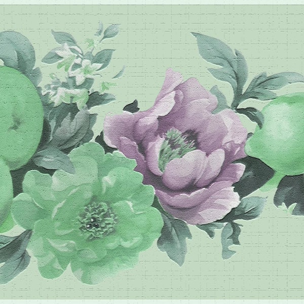 Dundee Deco Falkirk Dandy II Green Purple Fruits Flowers Floral Peel and Stick Wallpaper Border