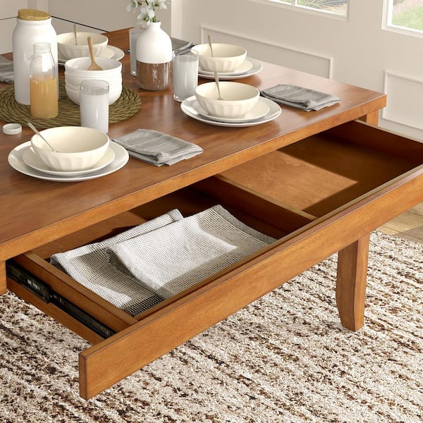 HomeSullivan 60 in. Rectangle Oak Solid Wood Dining Table with 2