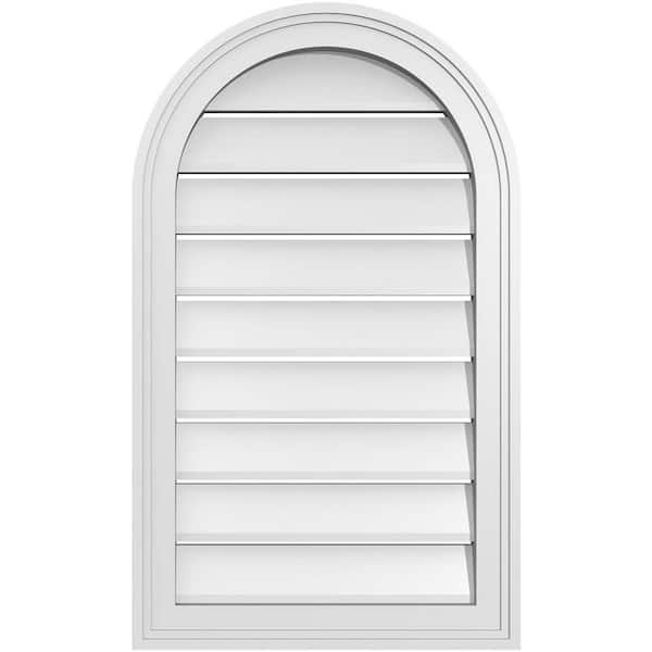 Ekena Millwork 18 in. x 30 in. Round Top White PVC Paintable Gable Louver Vent Functional