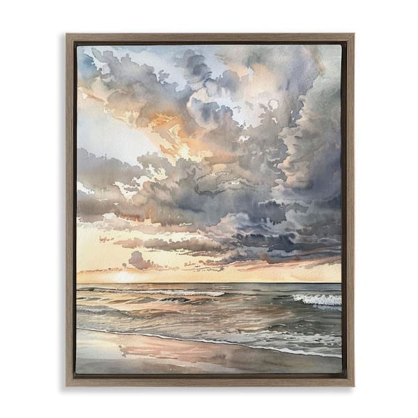 Stupell Industries Moody Sea Cloudy View by Petal Prints Design Brown Floater Frame Nature Graphic Art Print 31 in. x 25 in.