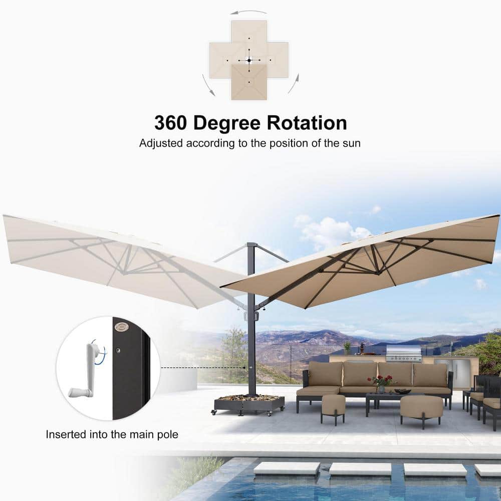 Beige 13ft Square Aluminum Cantilever Patio Umbrella