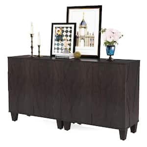 Ahlivia Black Wood 55 in. Modern Sideboards Buffet Cabinet with 4 Doors and Adjustable Shelves