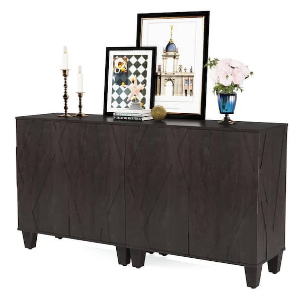 BYBLIGHT Ahlivia Black Wood 55 in. Modern Sideboards Buffet Cabinet with 4 Doors and Adjustable Shelves