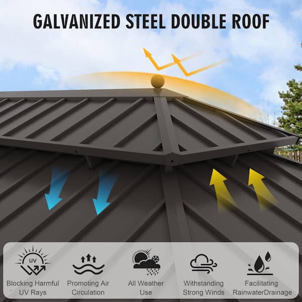 12 ft. x 22 ft. Double Roof Hardtop Gazebo with Iron Roof and Aluminum Frame for Outdoor Patio and Backyard