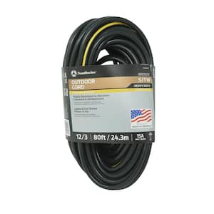 80 ft. 12/3 SJTW Outdoor Heavy-Duty Extension Cord with Power Light Plug, Black/Yellow