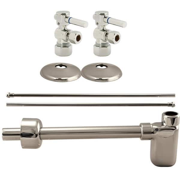 1/2 in. Nominal Compression Brass Lever Handle Angle Stop with Risers and P- Trap Sink Installation Kit, Polished Nickel