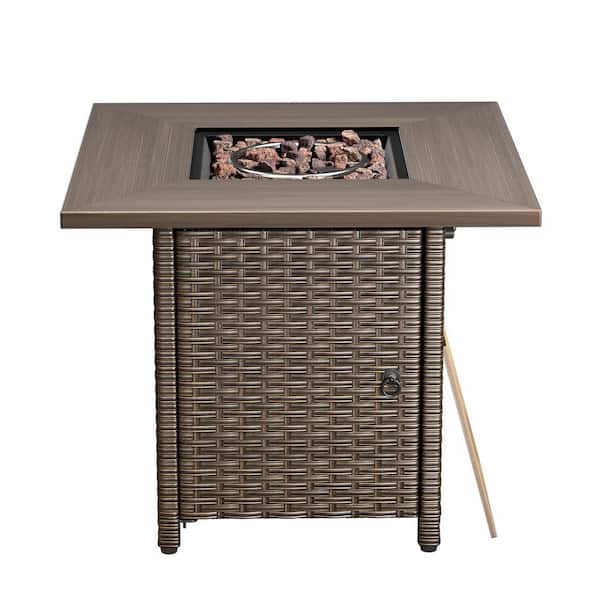 Opohoro ArcoBay 30 in. Square Brown Wicker and Metal Propane Gas