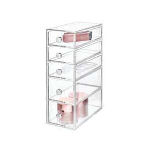 Plastic Cosmetic Organizer Free Standing 5 3-Short and 2-Tall Drawers 3.25 in. W x 7 in. D x 9.75 in. H in Clear