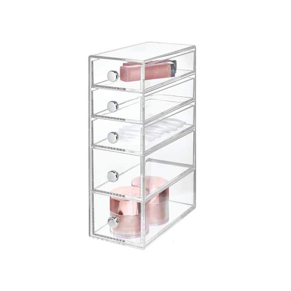 Plastic Cosmetic Organizer Free Standing 5 3-Short and 2-Tall Drawers 3.25 in. W x 7 in. D x 9.75 in. H in Clear