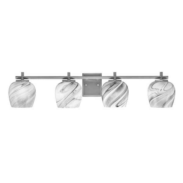 Bridgewater 37.25 in. 4 Light Vanity Light Graphite with 6 in. Onyx Swirl Glass Shades, No Bulbs Included