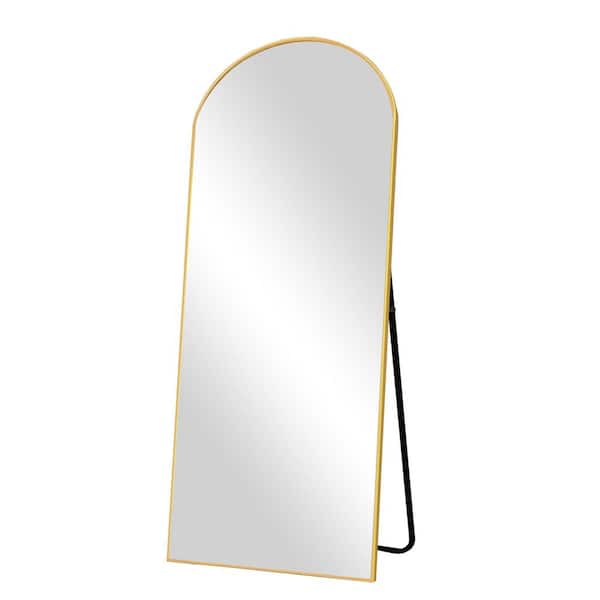 Vynxaria Gold 19 in. W x 56 in. H Arched Aluminum Alloy Frame Full Length Mirror, Full Body Mirror-Free Standing, Wall-Mounted