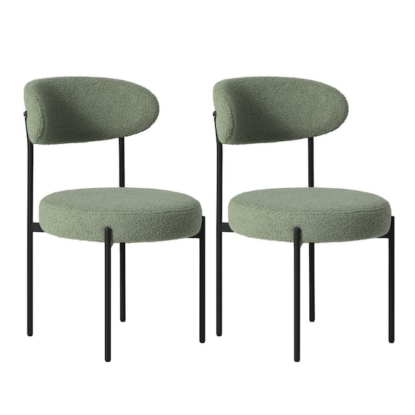 Bayville Modern Sherpa Upholstered Metal Frame Side Dining Chair (Set of 2) in Ice Green
