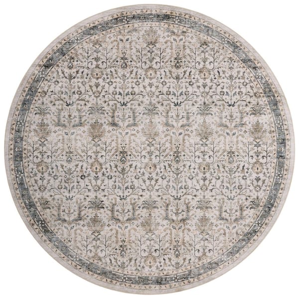Anniston Ivory/Stone 6 ft. x 6 ft. Machine Washable Round Area Rug