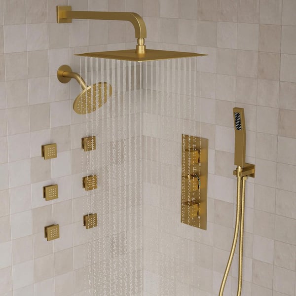 YAWWALK Thermostatic Triple Handles 8-Spray Dual Shower Head