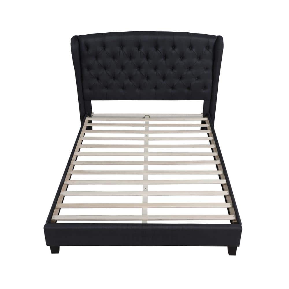 King Size Wingback Linen Upholstered Bed with Tufted Headboard