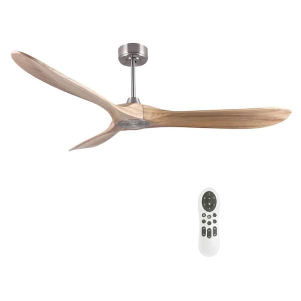 60 in. Modern Standard Ceiling Fan, Sand Nickel Body, 3-Walnut Blades, DC Motor, Remote, Reversible, Downrod Mount, ETL