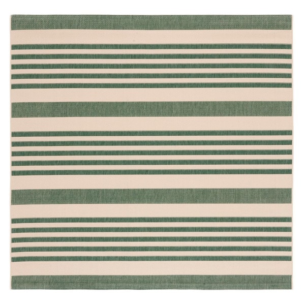 Courtyard Beige/Dark Green 3 ft. x 3 ft. Striped Indoor/Outdoor Square Area Rug
