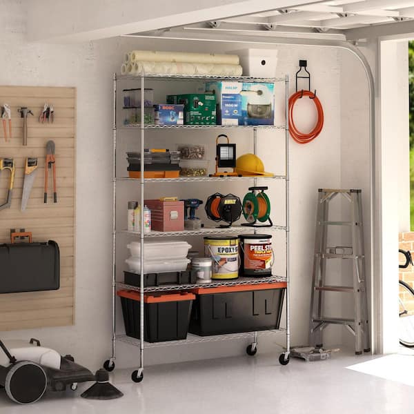 WAYAR82 in. Tall Chrome Metal 6-Shelf Etagere Bookcase