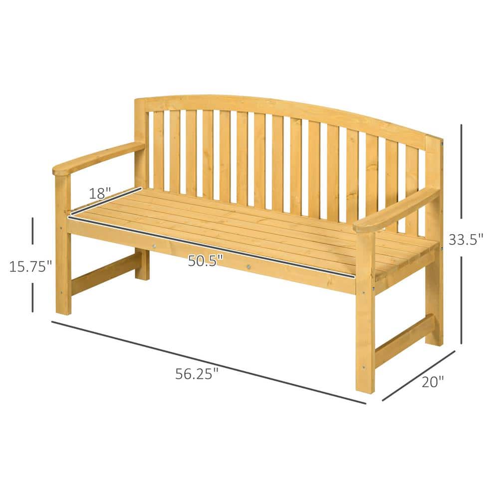 Outsunny Natural Fir Wood 56" Outdoor Garden Bench with Slatted Design
