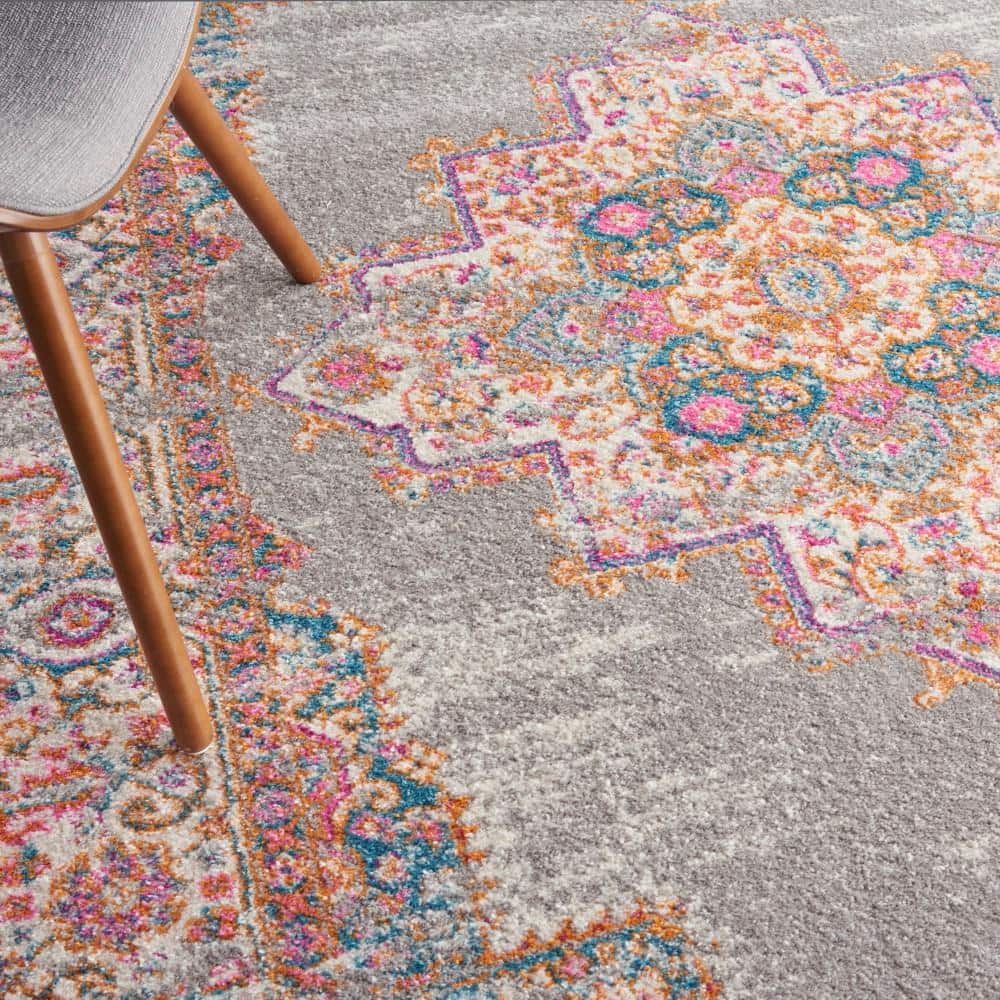 Gray Geometric Synthetic Boho-Chic Area Rug