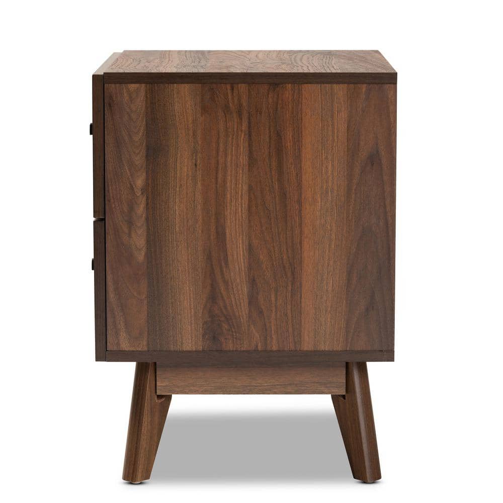 Walnut Brown Mid-Century Modern 2-Drawer Nightstand
