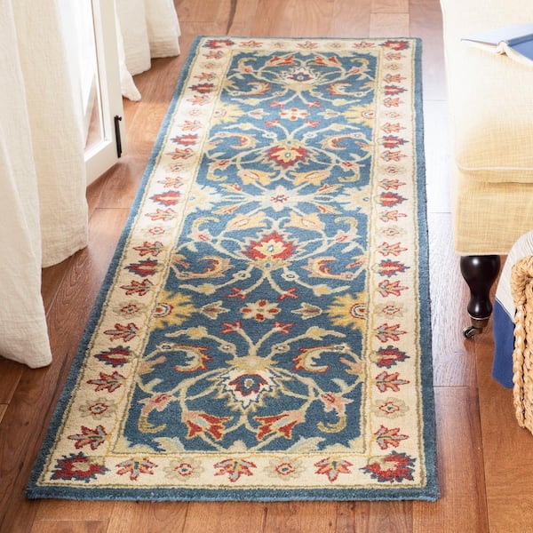 Antiquity Blue/Beige 2 ft. x 8 ft. Border Antique Runner Rug