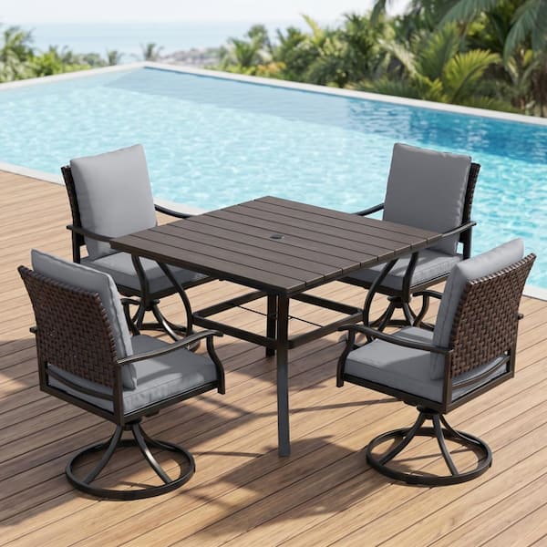 4 seat patio furniture set with umbrella PHI VILLA Dining for Beige & Swivel Chairs this set provides the perfect combination of comfort and style 5-Piece Outdoor Patio Dining Set,