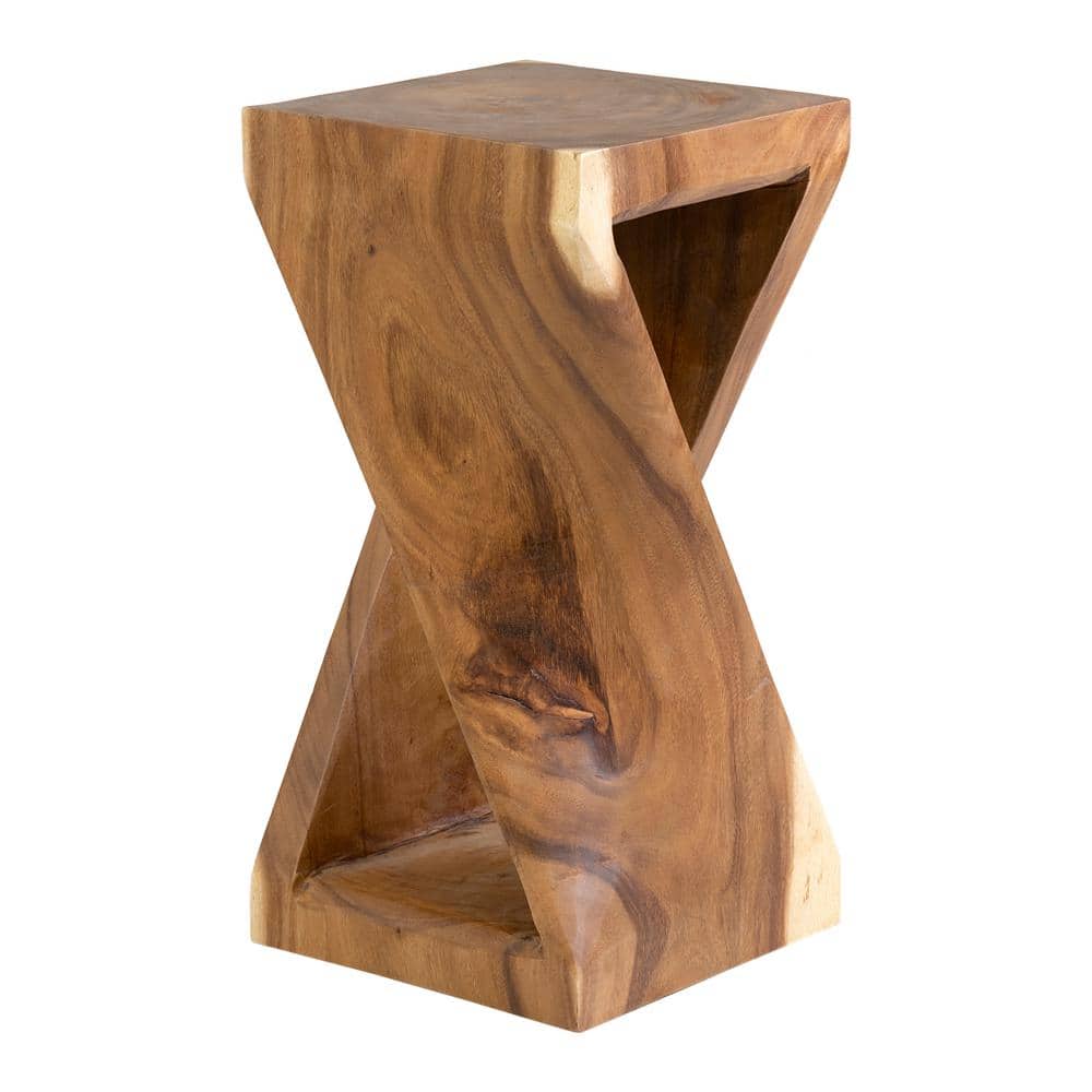 Natural Teak Hand-Carved Rectangular Side Table