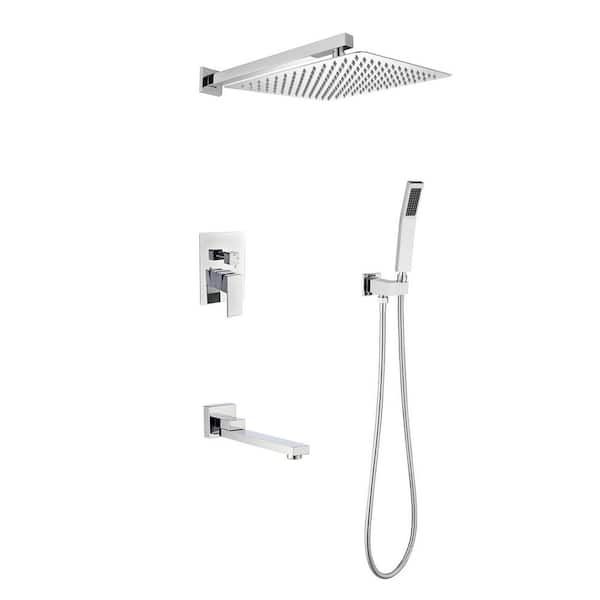 Satico 1-Spray Patterns 12 in. Wall Mount Dual Fixed and Handheld Shower Head with Bathtub Faucet 1.8 GPM in Chrome