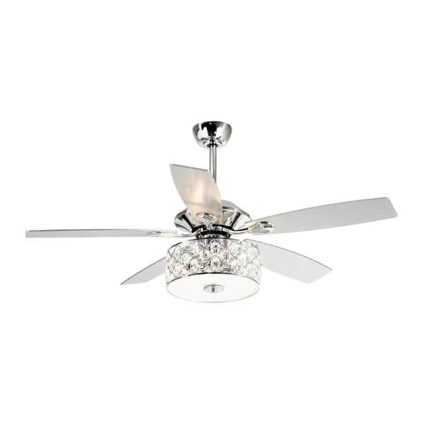Parrot Uncle Huber 52 in. Indoor Chrome Downrod Mount Crystal Chandelier Ceiling Fan with Light Kit and Remote Control