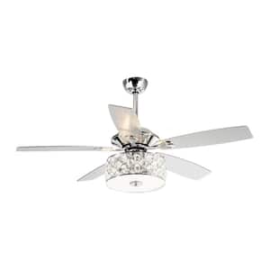 Huber 52 in. Indoor Chrome Downrod Mount Crystal Ceiling Fan with Light Kit and Remote Control