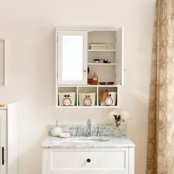 Waterproof Bathroom Wall Mounted Cabinet Shelf White With Mirror