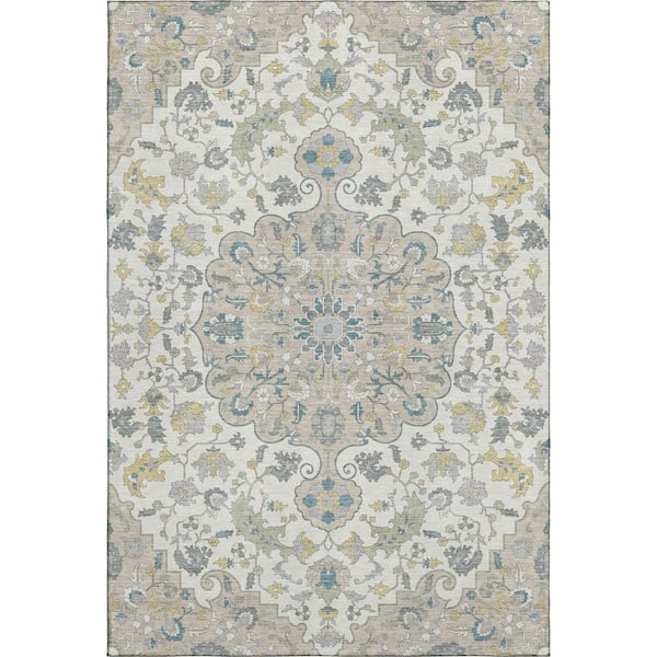 Mayfield Premium Machine Washable Abstract AMF2564 Ivory 9 ft. x 12 ft. Area Rug
